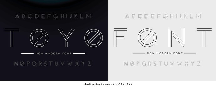 Creative Outline Double line monogram alphabet and tech fonts. Lines font regular uppercase and lowercase. Vector illustration.