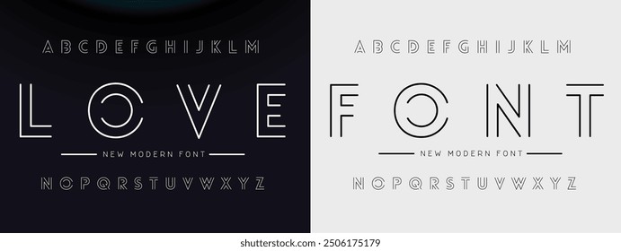 Creative Outline Double line monogram alphabet and tech fonts. Lines font regular uppercase and lowercase. Vector illustration.