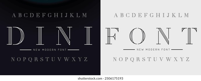 Creative Outline Double line monogram alphabet and tech fonts. Lines font regular uppercase and lowercase. Vector illustration.