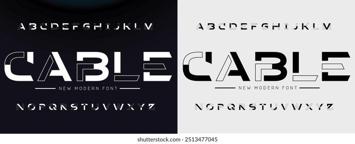 Creative Outline Double line monogram alphabet and tech fonts. Lines font regular uppercase and lowercase. Vector illustration.