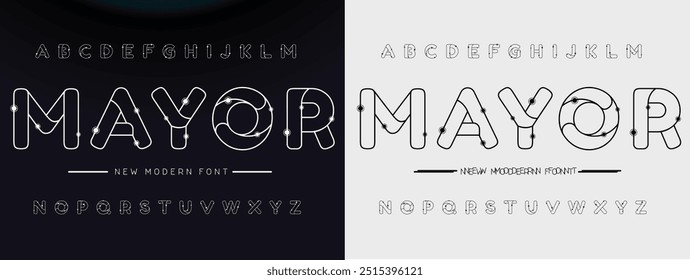 Creative Outline Double line monogram alphabet and tech fonts. Lines font regular uppercase and lowercase. Vector illustration.