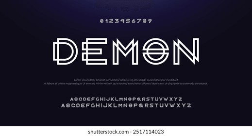 Creative Outline Double line monogram alphabet and tech fonts. Lines font regular uppercase and lowercase. Vector illustration.