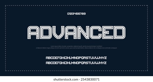 Creative Outline Double line monogram alphabet and tech fonts. Lines font regular uppercase and lowercase. Vector illustration.