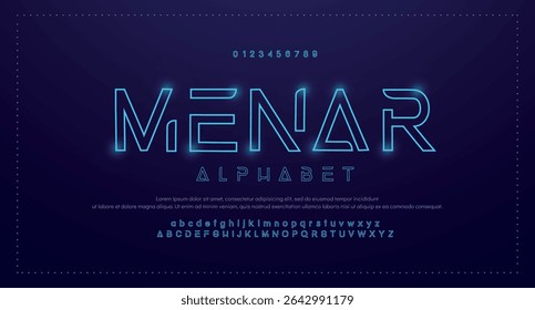 Contorno criativo Alfabeto monograma de linha dupla e fontes de tecnologia. Letras de fonte regular maiúsculas e minúsculas. Ilustração vetorial.