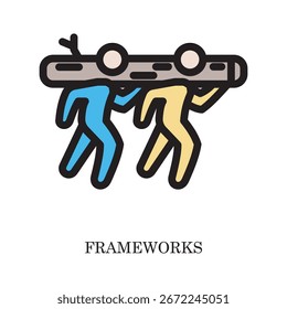 Creative outline icon of frameworks, representing people, business, teamwork, and community values.