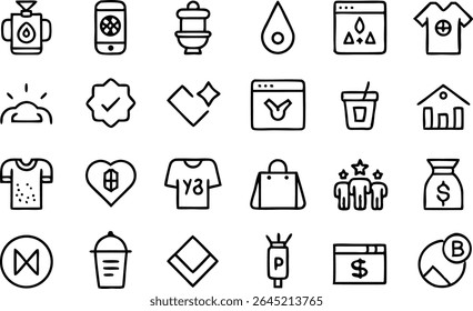 Creative outline icon set focused on branding and media with vector illustrations suitable for business identity campaigns and modern marketing visuals