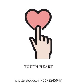 Kreatives Umrisssymbol von Touch Heart, das Menschen, Unternehmen, Teamarbeit und gemeinschaftliche Werte repräsentiert.