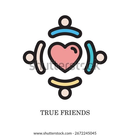 Creative outline icon of true friends, representing people, business, teamwork, and community values.