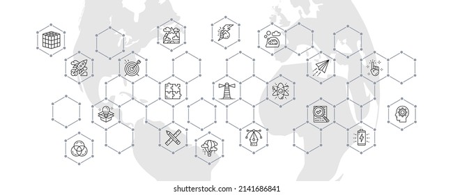 Creative outline icons banner. Innovation, startup, artwork, project, idea promotion line icon vector Illustration. Web banner layout template.
