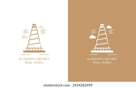 Creative outline landmark icon of Al-Malwiya Minaret of Basra city in Iraq - Vector