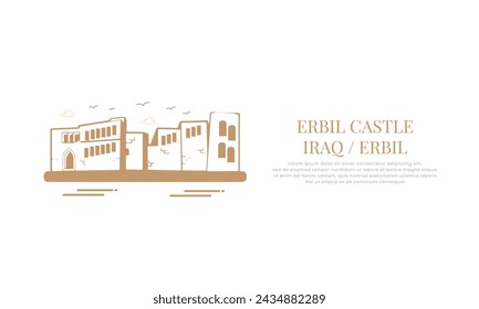 Creative outline landmark icon of Erbil Castle of Erbil city in Iraq - Vector 