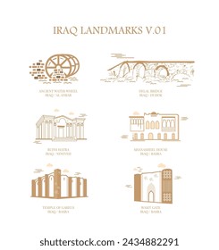 Creative outline landmarks set icon of cities of Iraq - Vector 