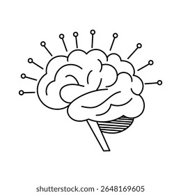Vector de contorno creativo de un cerebro con muchos alfileres neuronales. Símbolo de inteligencia artificial y computación. Estilo limpio.