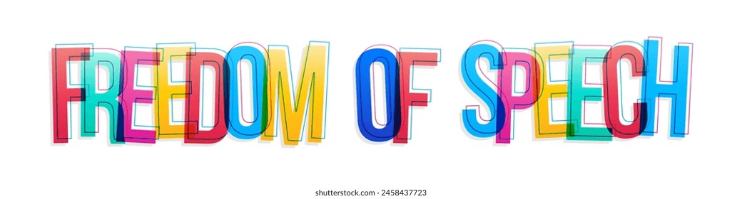 Kreativ überlappende Buchstaben des Zeichens "Redefreiheit". Horizontaler Banner oder Header für die Website. Vektorillustration.