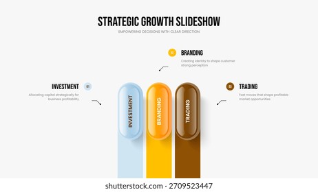 Plantilla de diapositivas de diagrama de 3 opciones de Creative Overview. Visual Forecast Diseño de presentación infográfica de tres elementos. Ilustración vectorial de diseño de marco de visualización de Producto.