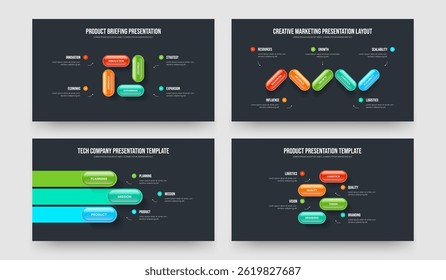 Creative Overview Four Five Three Four Element Diagram Frame Template Vector Illustration Set. Visual Solution 4 5 3 4 Step Infographic Slideshow Design Bundle.