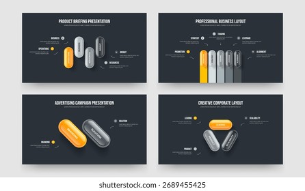 Visão geral criativa Quatro Cinco Dois Três Diagrama Apresentação Modelo Vetor Ilustração Pacote. Enterprise Report 4 5 2 3 Opção Infographic Conjunto de Layouts de Apresentação de Slides.