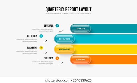 Creative Overview Four Option Diagram Frame Design. Consulting Insight 4 Step Infographic Presentation Template. Investor Solution Slideshow Layout Vector Illustration.