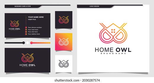 Creative of owl home logo design with cool line art style and business card design Premium vektor