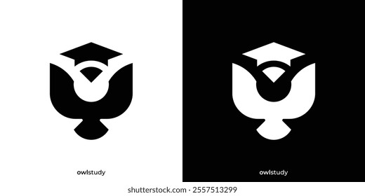 Creative Owl Study Logo. Owl and Graduation Hat Icon Graphic. Minimalist Educational Logo Design Template.