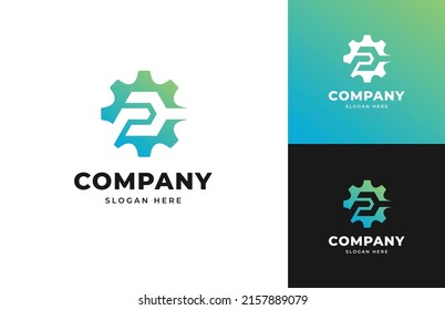 Kreative P-Zahnräder mit französischem Cog-Werkzeug Vektor-Logo-Design, Moderne industrielle Ausrüstung Reparatur-Logo-Design
