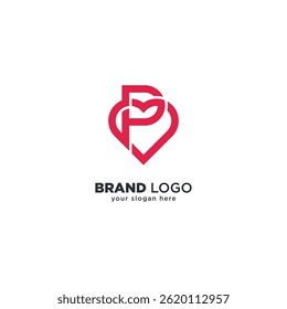 Creative P Letter Heart Logo - Modern Love Branding Symbol.