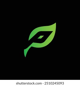 Creative P  Letter  Leaf Gradient Logo with Black background vector illustration.