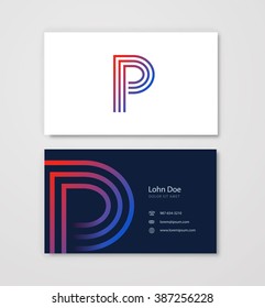 Creative P Letter Logo Business card. Vector template