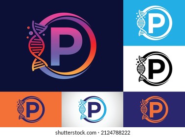 Creative P Letter Logo Design with DNA Helix and Colorful Circle Gradient Backgrounds
