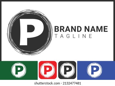 Logo de la carta de Creative P y plantilla de diseño de iconos