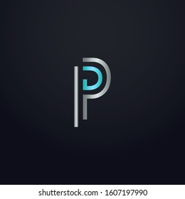 Creative P letter with maze linear style. Modern logo symbol for business corporate. Blue and white logo on blue dark background. Square shape, colorful, linked and technology. Unusual design vector.