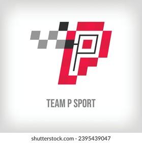 Creative P letter racing and sports logo. Modern pixel with new culture colors. Font alphabet template. Creative contest geometric. vector