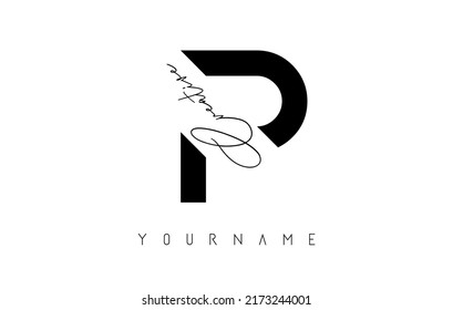 Logo de Creative P con cortes y diseño de concepto de texto escrito a mano. Carta con diseño geométrico. Ilustración vectorial con letra y corte creativo.