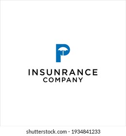 Creative P logo and Umbrella vector for insurance company