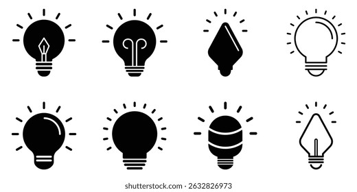 A creative pack of minimalist light bulb symbols representing ideas, energy, and invention.