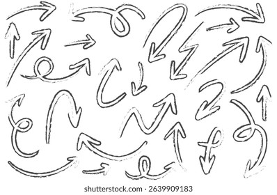 Creative pack of sketched arrows in hand drawn red and black ink, perfect for abstract infographics, motion guides, and visual communication.