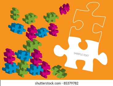 creative page layout with funny color puzzle pieces isolated on orange background with place for your text