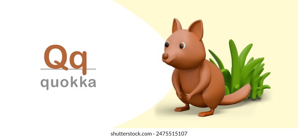 Creative page for learning letter Q. Funny quokka on color background