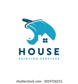 Creative Paint brush and negative space house property logo, house painting service logo vector icon on white background