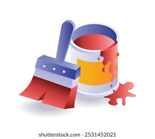 Creative paint cans and brushes flat illustration