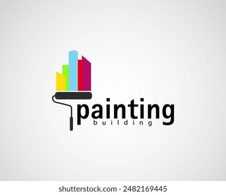 creative paint in the form of towering buildings with various colors and logo designs