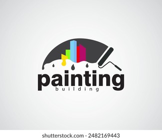 creative paint with shadows of towering buildings with various colors, logo design