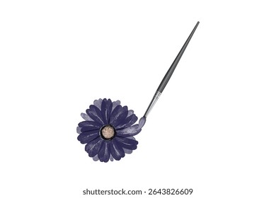 Creative paintbrush forming a purple daisy flower. Ideal for art, nature themes, and creative floral designs.