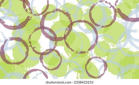 Creative painted circle stamps textile print. Circular spot overlapping elements vector seamless pattern. Brush stroke circle stamps textile design.