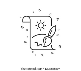 Creative painting brush line icon. Creativity sign. Graphic art symbol. Geometric shapes. Random cross elements. Linear Creative painting icon design. Vector
