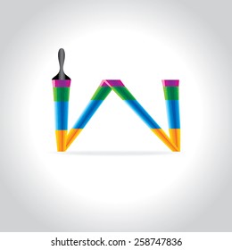 creative painting brush making alphabet W