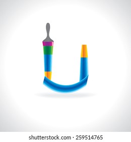 creative painting brush making alphabet U