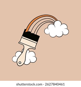 Pincel conceito de pintura criativa cria arco-íris com nuvens ilustração vetor