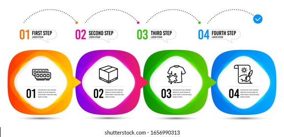 Creative painting, Delivery box and Ram line icons set. Timeline steps. Dirty t-shirt sign. Graphic art, Cargo package, Random-access memory. Laundry shirt. Business set. Vector