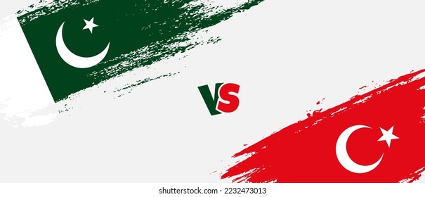 Creative Pakistan vs Turkey brush flag illustration. Artistic brush style two country flags relationship background